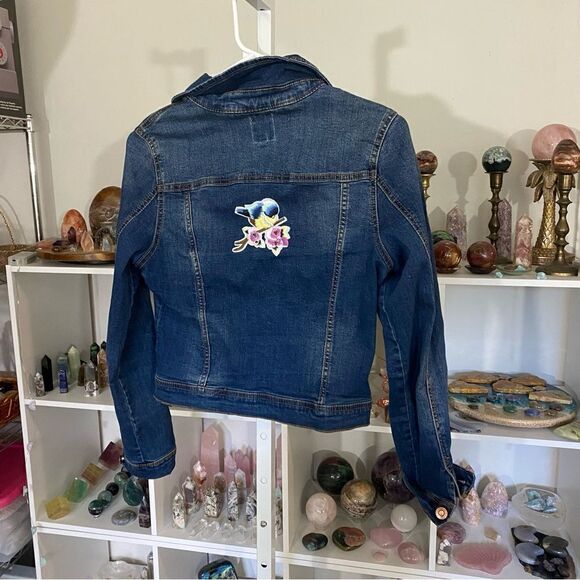 Custom patch denim jacket girlie KENSIE small blue denim cotton - Picture 4 of 10